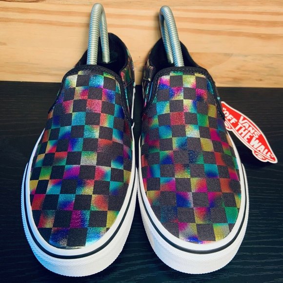 Vans Asher Checkered Shimmering Canvas Slip Ons - Picture 6 of 9